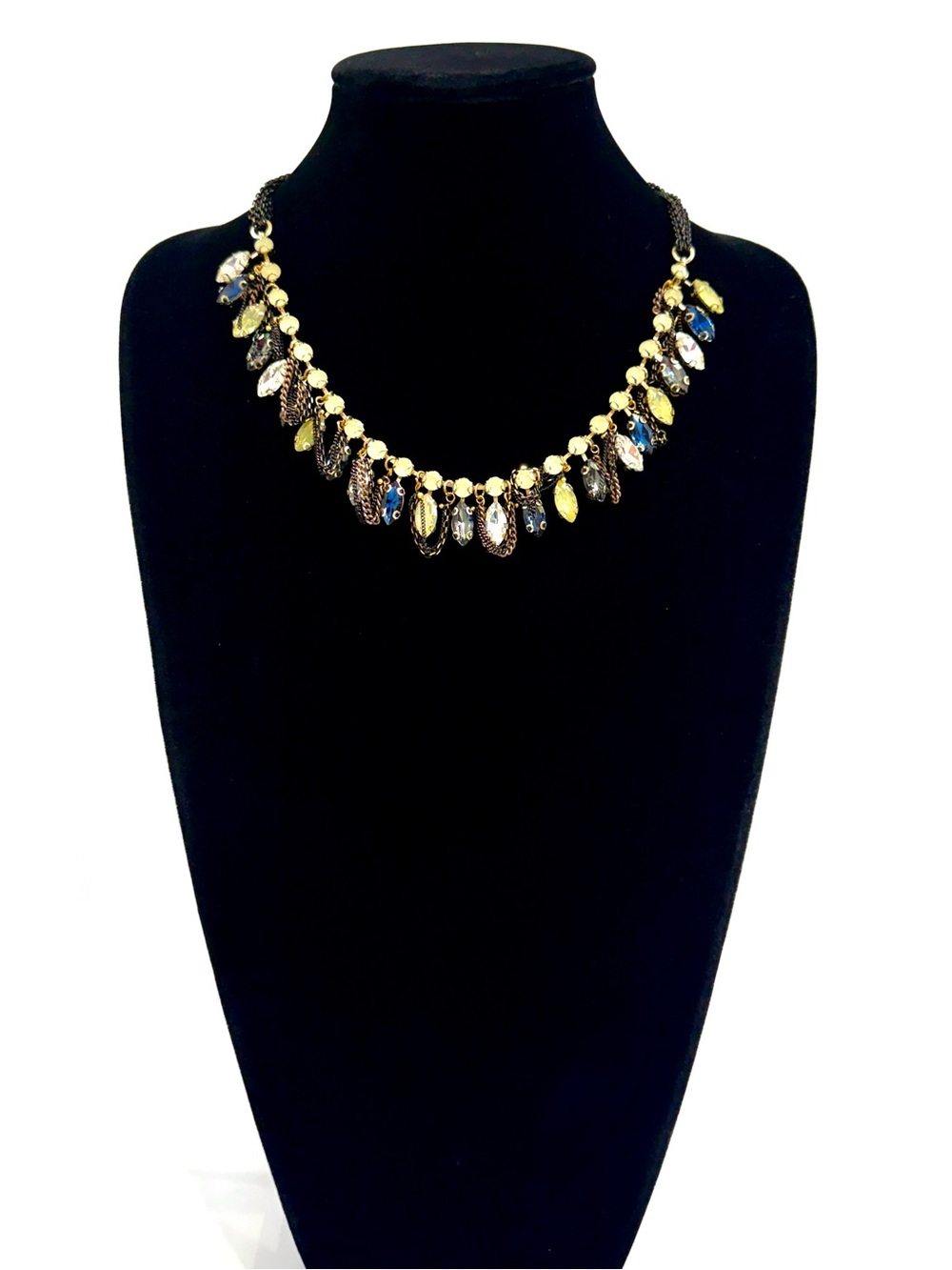 Stella & Ruby Signed Crystal Statement Necklace Bronze Navy NWT